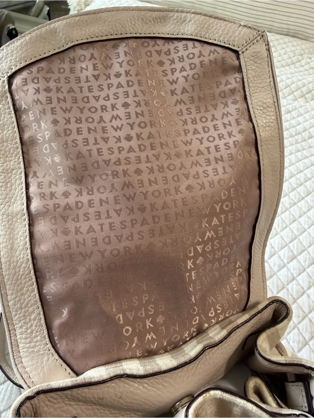 kate spade Cream and Beige Striped Mini Backpack